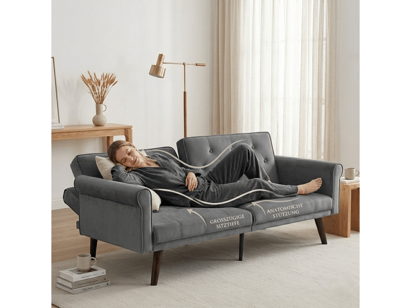  Canapé convertible, canapé-lit, gris, dossier réglable, 2 en 1, pour salon, mobilier pour espace de vie, chambre  - Conforama E