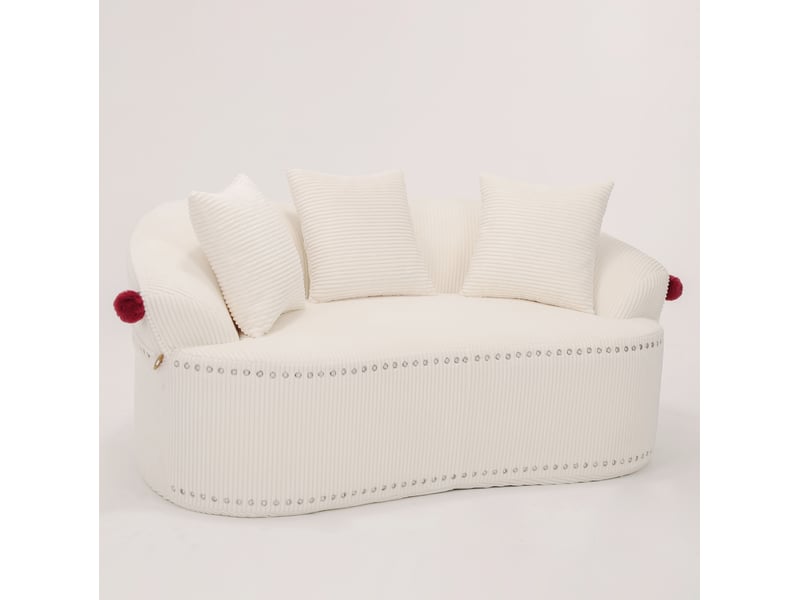  Canapé 2 places arqué en velours côtelé blanc 163x93x68 cm  - Conforama D