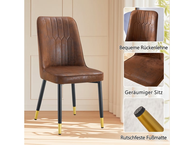  Ensemble table et chaises avec 1 table ronde et 2 chaises  - mdf, métal et tissu - marron et noir  - Conforama E