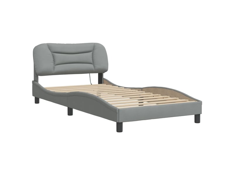 Lit simple- lit adulte - cadre de lit avec led sans matelas hvar gris clair 100x200 cm tissu - Conforama B