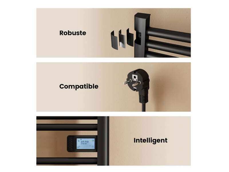  Emke sèche-serviettes électrique 1200 x 400 mm,porte-serviettes de salle de bain avec interrupteur tactile et minuterie,noir,450w  - Conforama D