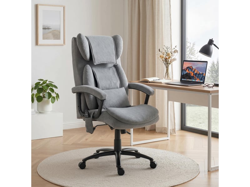  Fauteuil de bureau ergonomique massant avec 4 points de pétrissage, fauteuil de direction avec dossier papillon haut, assise large, gris  - Conforama D