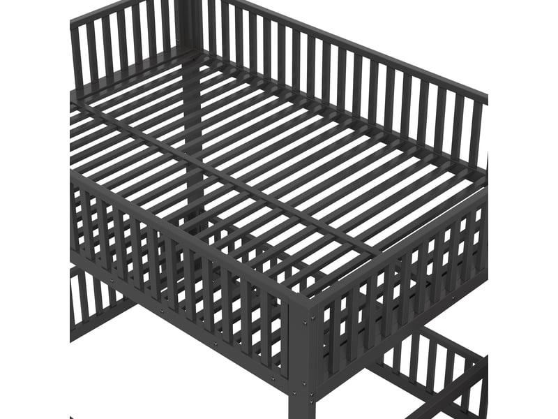  Lit superposé noir 140x200 cm en métal et mdf avec escalier de rangement, éclairage led et barrières avec portillon  - Conforama D