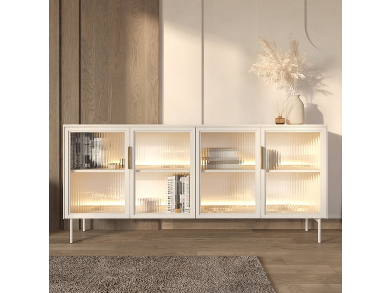  Selsey lumi – buffet 4 portes vitrées avec éclairage led - cachemire - 181 cm Lumi - Conforama B