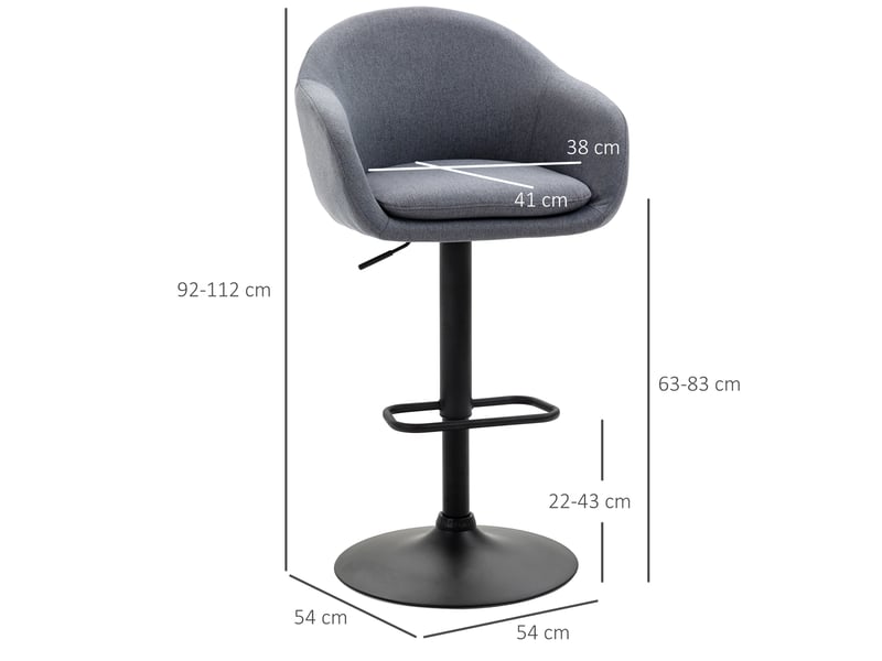  Tabouret de bar avec repose-pieds ; hauteur réglable, aspect lin, 54 cm x 54 cm x 112 cm, gris  - Conforama E