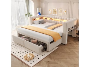 Lit extensible 90x190 cm <strong>HAVRYA</strong>  <strong></strong> coloris beige