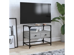 Meuble tv - banc tv - meuble de rangement avec dessus en verre sonoma gris bois d'ingénierie