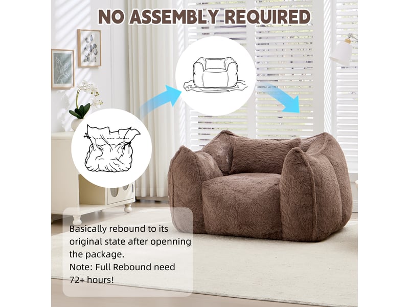 Pouf fauteuil en tissu,fausse fourrure, kaki  - Conforama D