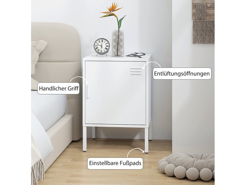  Table de chevet en acier blanc avec étagère réglable sur 3 niveaux - 40 x 40 x 56 cm  - Conforama D
