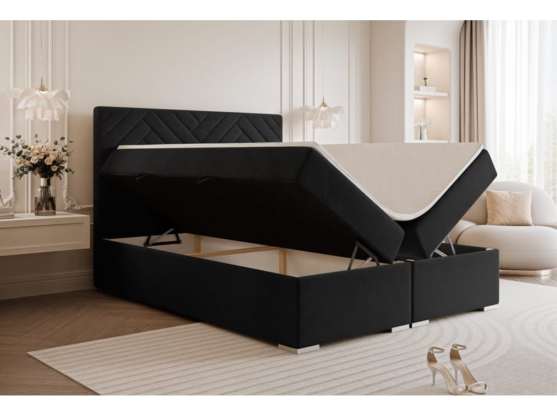  Lit coffre nerea - 160x200 cm - avec matelas et surmatelas - velours doux - noir NEREA - Conforama C