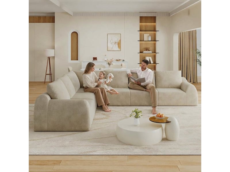 Grand canapé en l 334 cm 6 places en tissu chenille kaki sans montage  - Conforama C