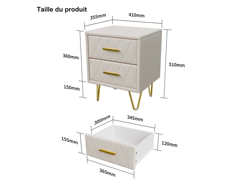  Lot de 2 tables de chevet avec 2 tiroirs de rangement coloris blanc en pu  - Conforama C
