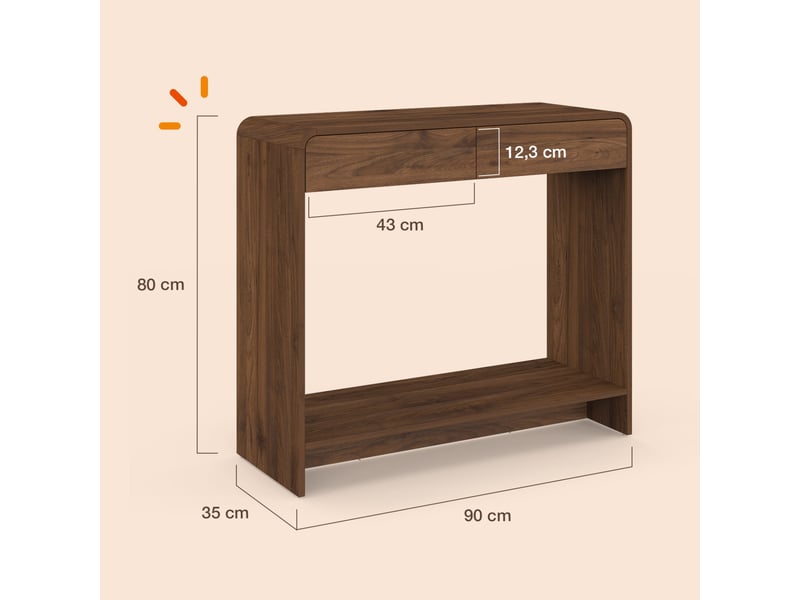 Console 2 tiroirs capucine effet noyer design arrondi  - Conforama D