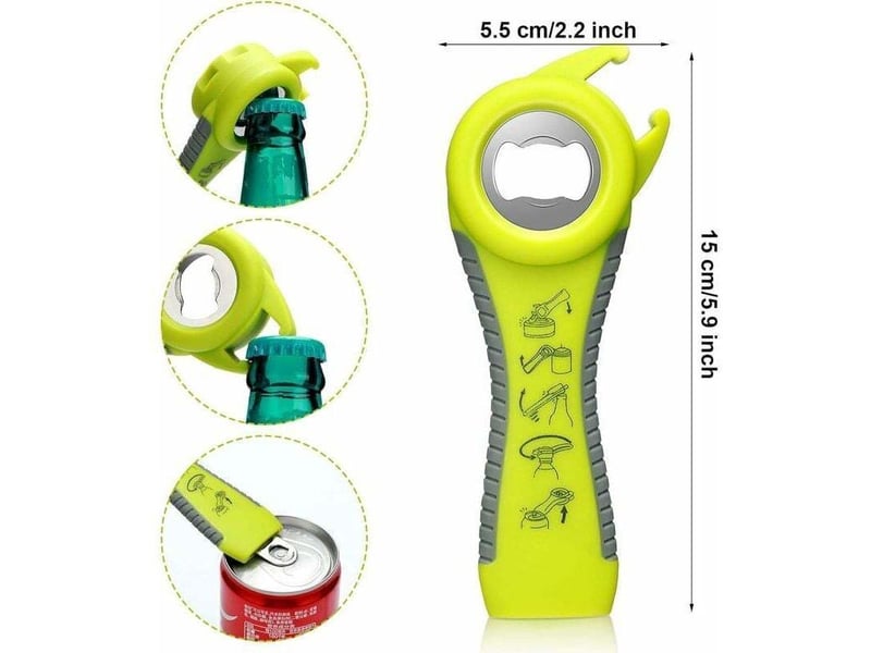  Ouvre-bocal 6-en-1, poignée silicone, facile pour enfants, seniors et arthrite. Multifonction, pratique et antidérapant.  - Conforama C