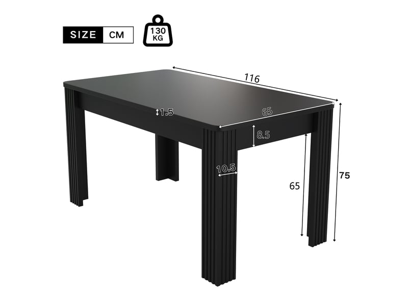  Table de salle à manger 116 x 65 x 75 cm, table rectangulaire, panneaux de particules, 4 pieds, noir  - Conforama C