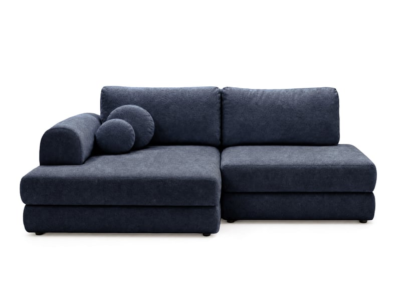 April - canapé d'angle gauche 4 places convertible avec coffre en velours texturé - best mobilier - bleu marine APRIL - Conforama A
