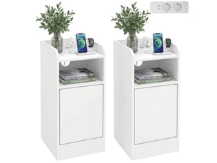 Lot de 2 tables de chevet avec station de charge blanc 30 x 25 x 60 cm