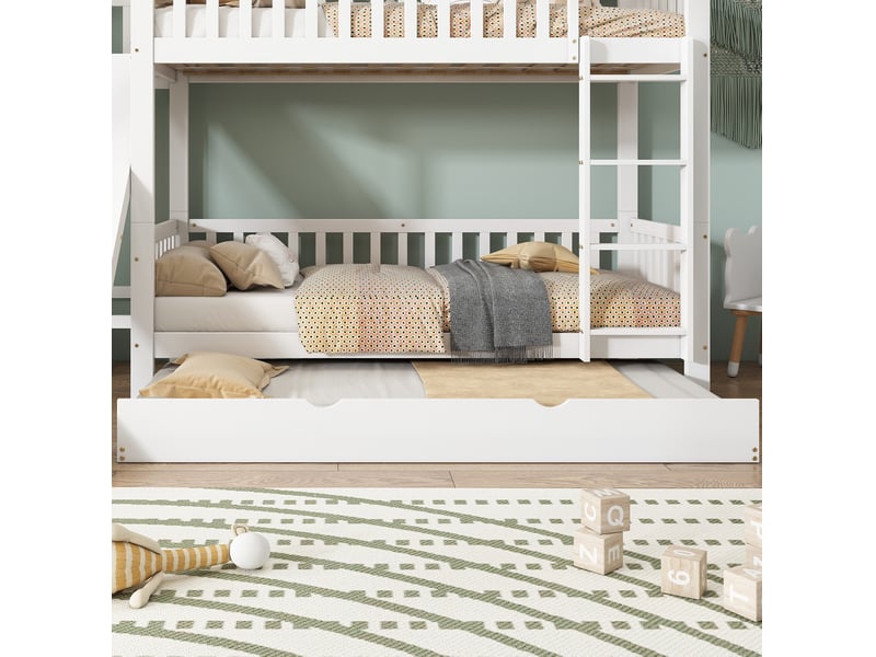  Lit superposé enfant avec lit gigogne, toboggan et échelle, blanc 90x200 cm  - Conforama D