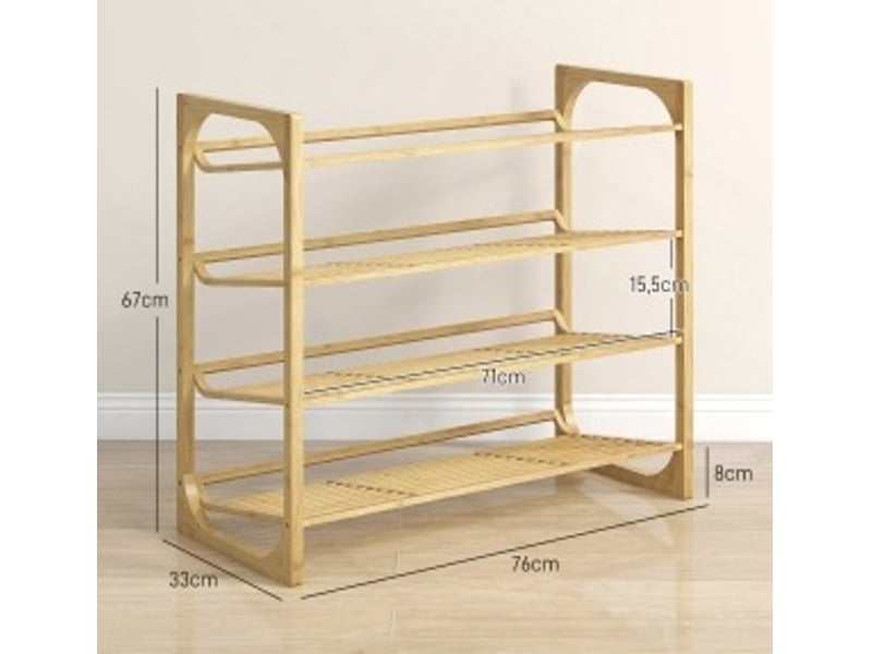 Meuble à chaussures en bambou avec 4 étagères inclinées, pour 12 paires, rangement d'entrée, 76 × 33 × 67 cm - Conforama D