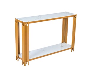 Table basse 2 compartiments effet marbre cadre métal doré effet scintillant style moderne