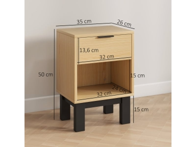  Table de chevet avec tiroir et niche ouverte pour chambre en panneaux de particules 35×26×50 cm chêne  - Conforama E
