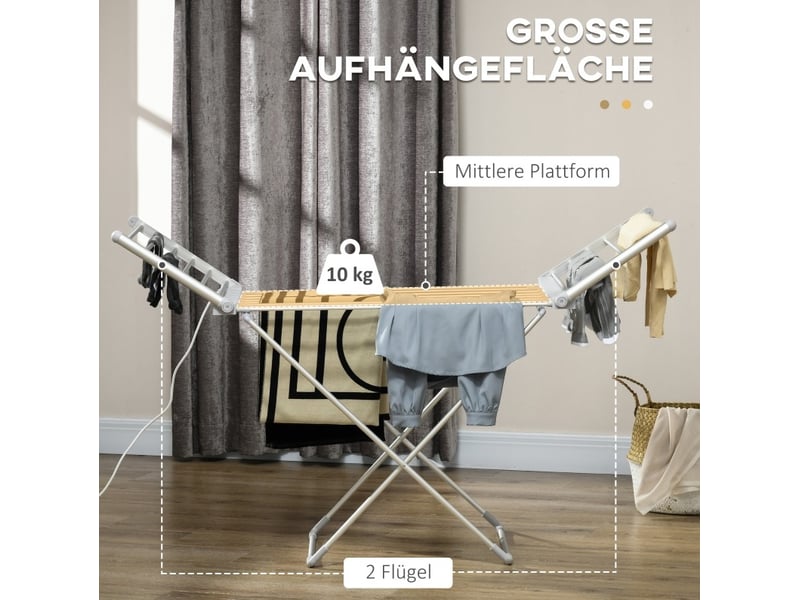  Étendoir à linge chauffant pliable 144x53x91 cm argenté 230 w  - Conforama D