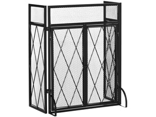 Grille de protection pour cheminée 120 x 79 cm, pare-feu pour cheminée ou poêle, pare-étincelles, barrière de sécurité, 3 volets pliables et porte