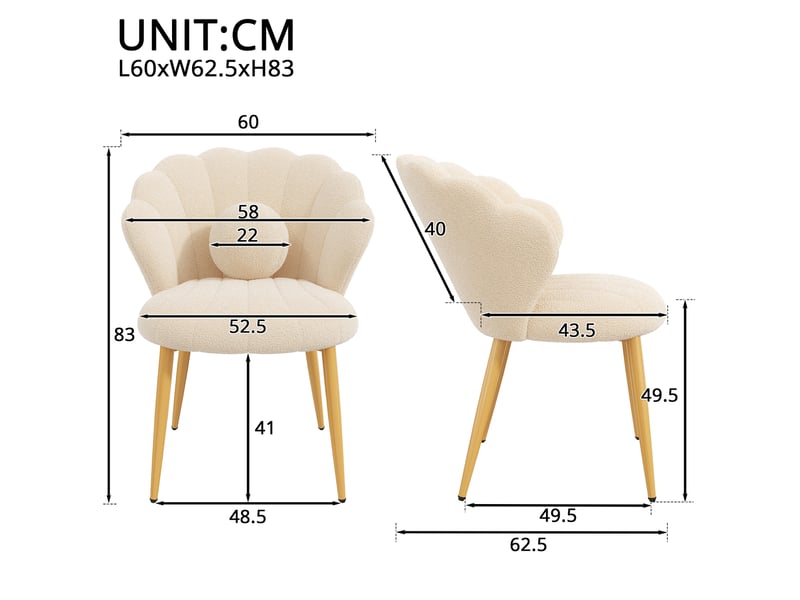  Lot de 2 chaises de salle à manger 60x62,5x83 cm en tissu bouclé beige  - Conforama C