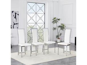 Lot de 4 chaises de salle à manger minimalistes européennes, assise pu blanche et cadre argenté, hauteur 109 cm