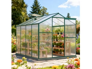 Serre de jardin en aluminium avec fondation, 4,75 m², 190 x 253 cm, avec 1 fenêtre de toit et porte coulissante