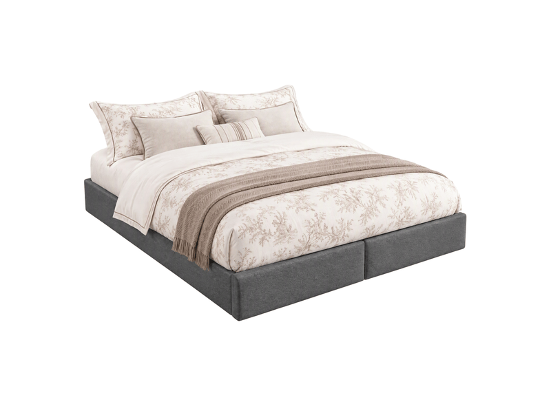  Lit coffre 160x200 sans tete de lit, cadre en lin - 12 lattes - montage rapide et facile - grand espace de rangement en dessous - capacité de charge 350 kg, lin gris  - Conforama A