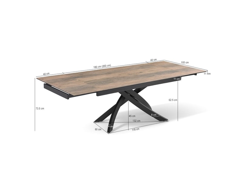 Table extensible 180 à 260 cm céramique effet bois pied entrecroisé - texas 11 - Conforama D