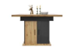 Table à manger extensible rectangulaire 110-140 x 80 cm, mdf, noir et bois naturel, avec rangement