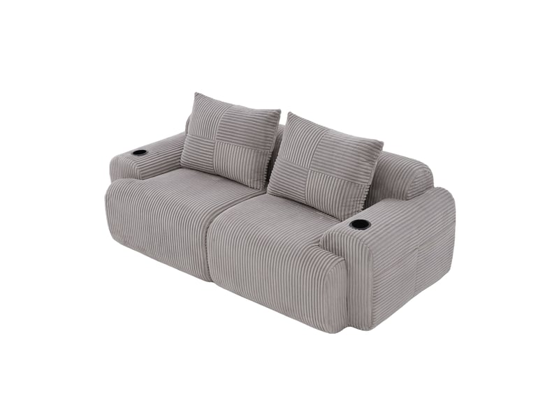 Canapé modulable, canapé de salon; gris clair, porte-gobelets, en velours tricoté - Conforama B
