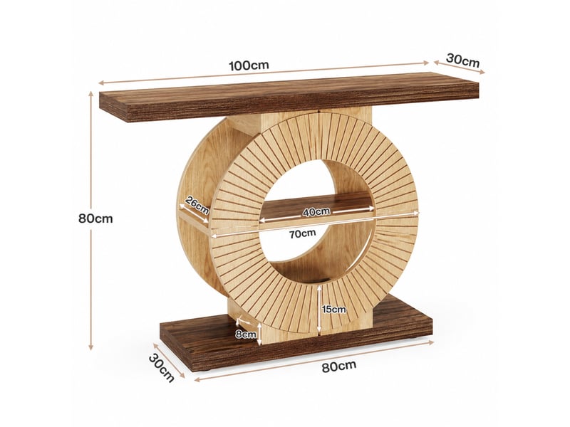  Table console d'entrée 100 x 29,5 x 79,5 cm marron en bois, étagère ouverte et support circulaire central  - Conforama C