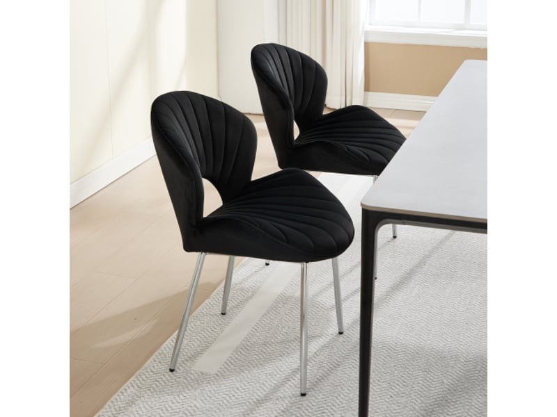 Chaise velours noir, dossier creux et courbé, sans accoudoirs, pieds argentés – lot de 2 – cuisine, salon, bureau - Conforama D