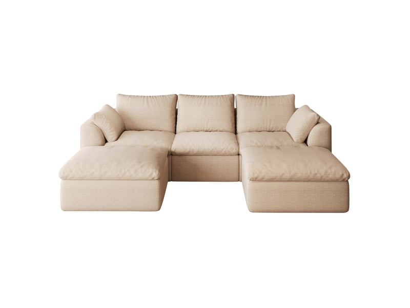  Canapé panoramique en u 5 places 245x155x83 cm en tissu lin kaki  - Conforama D