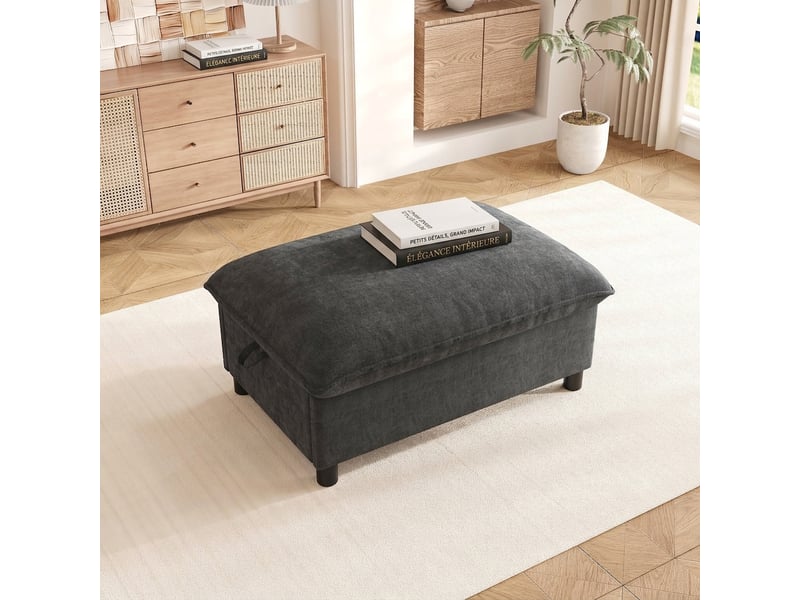  Banc de rangement gris 98x65x48 cm en tissu chenille avec pieds de 8 cm  - Conforama B