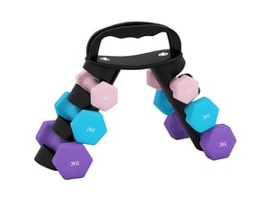 Set de 6 haltères hexagonaux 42 x 10 x 30 cm – multicolore – support transformable en kettlebell réglable