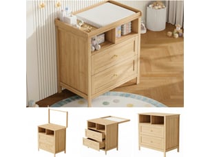 Commode à langer bébé 82 x 50 x 90 cm, plan à langer amovible, tiroirs, convertible en commode, finition effet bois, sans matelas