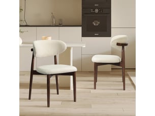 Lot de 2 chaises en tissu bouclette beige pieds en chêne massif foncé
