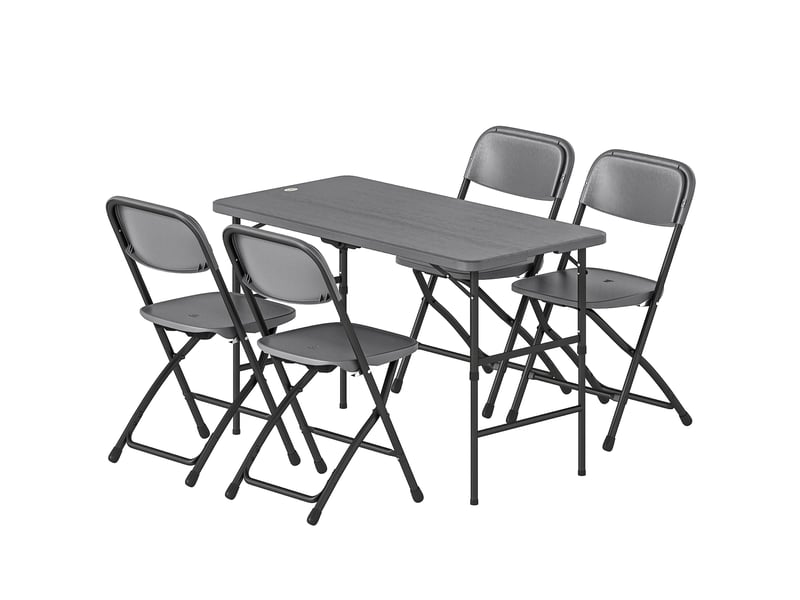  Salon de jardin extérieur table avec 4 chaises pliables table réglable en hauteur 118 cm gris foncé  - Conforama A
