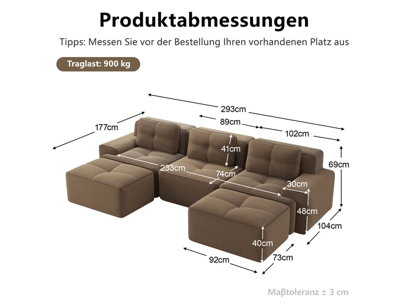  Canapé d'angle convertible 3 places en velours côtelé marron, 293 x 177 x 69 cm, sans armature, sans montage, livré compressé, assise profonde CARDUME ESTIVAL - Conforama C