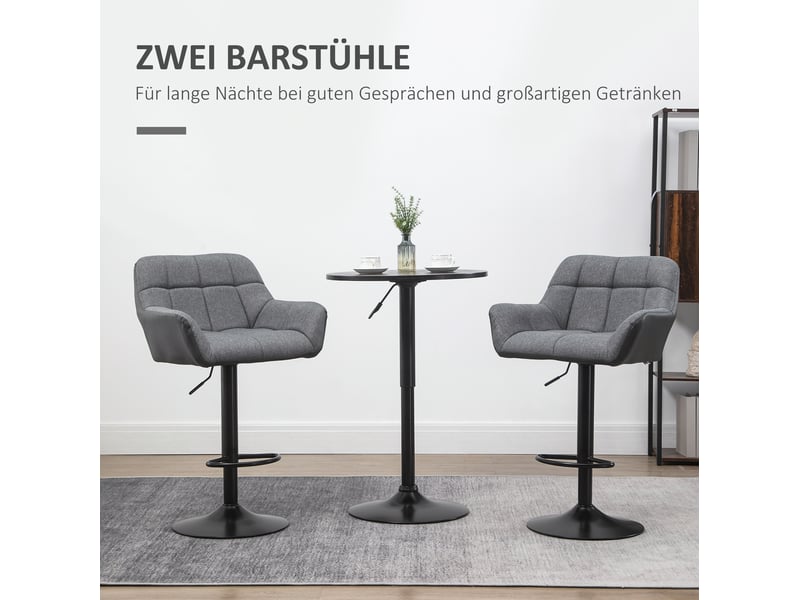  Tabouret de bar lot de 2 réglable en hauteur pivotant à 360 degrés avec dossier et repose-pieds en tissu gris  - Conforama E