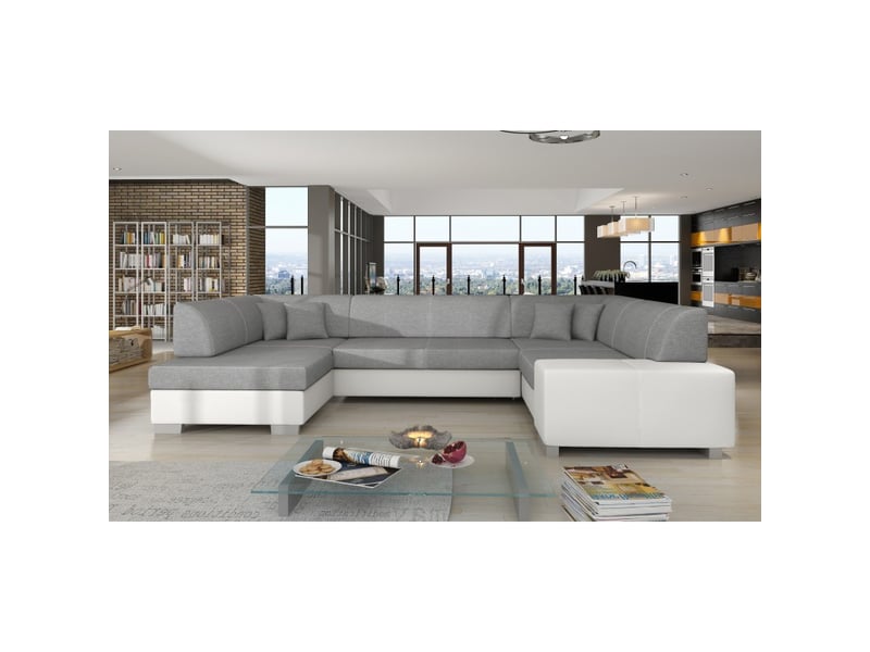 Canapé panoramique en u gris & blanc convertible 6 places havane ressorts ondulés - Conforama B