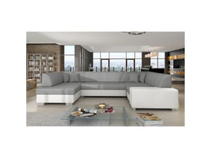 Canapé panoramique en u gris & blanc convertible 6 places havane ressorts ondulés