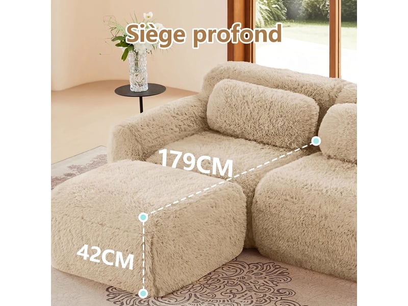 Canapé modulable en l 3 places kaki clair - canapé profond sans cadre en peluche - aucun assemblage - Conforama D