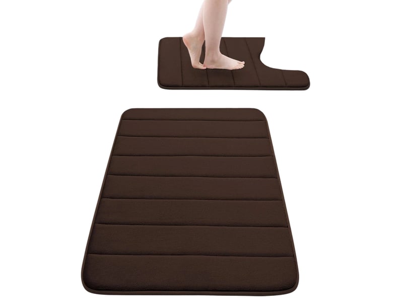  Lot de 2 tapis de bain en mousse à mémoire de forme, dont 1 tapis wc en u - 24 x 16 pouces + 24 x 20 pouces - marron  - Conforama A