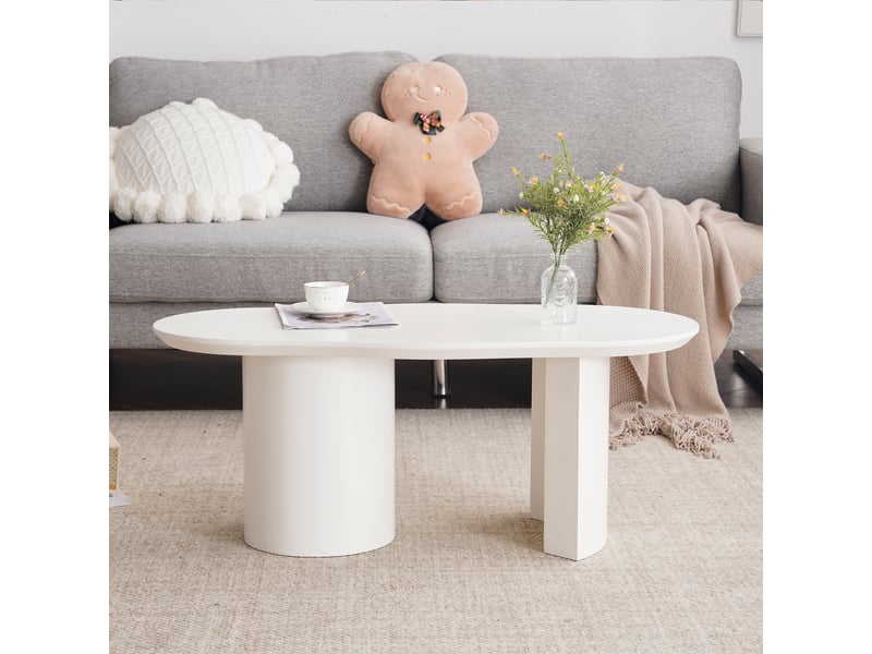  Table basse design irrégulier 100 cm - plateau aux bords arrondis - mdf - blanc CozyNest - Conforama D
