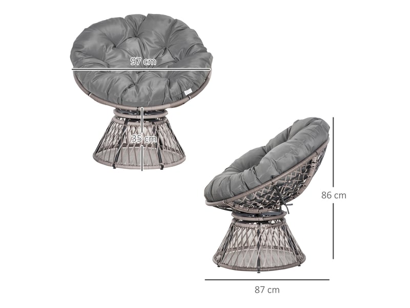  Fauteuil papasan 87x97x86 cm pivotant 360 degrés métal gris  - Conforama D